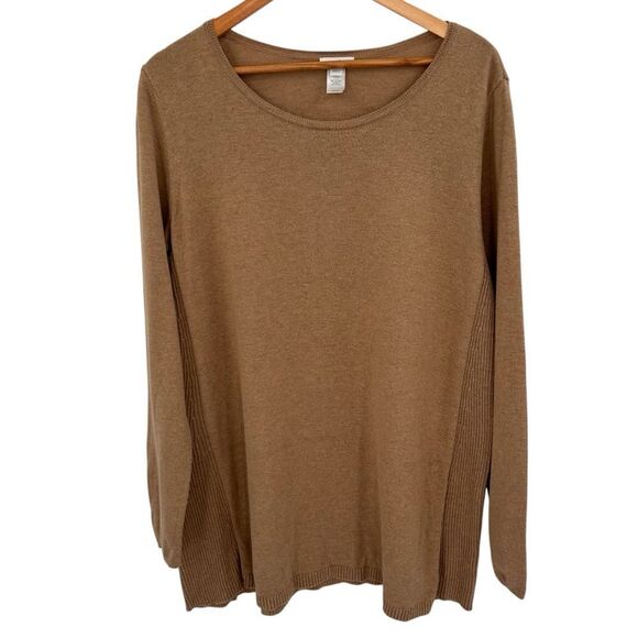 J. Jill Elise A-Line Tunic Sweater tan Scoop neck Ribbed detail size large - Picture 2 of 6